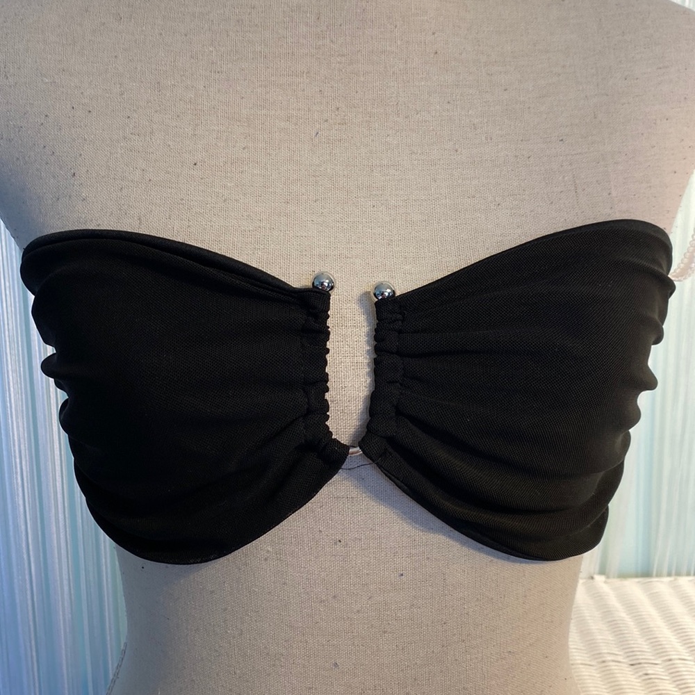 Pretty Little Thing Black Mesh Ring Detail Bandeau Top Size 6 NWT